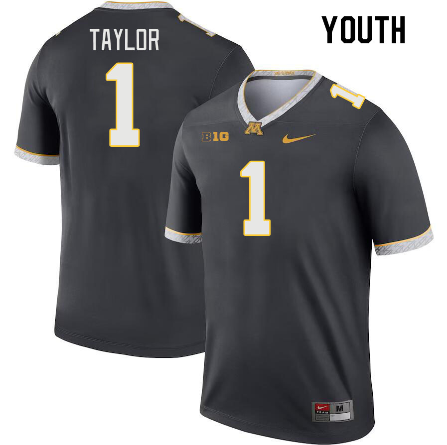 Youth #1 Darius Taylor Minnesota Golden Gophers College Football Jerseys Stitched-Charcoal - Click Image to Close